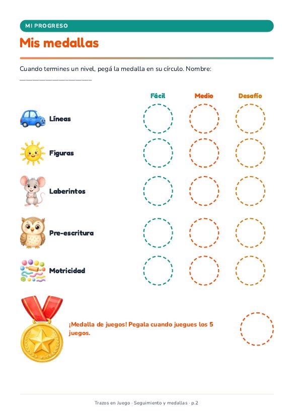 Página real · Hoja de seguimiento con medallas