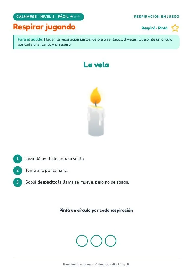 Página real · Calmarse · Fácil: respirar jugando