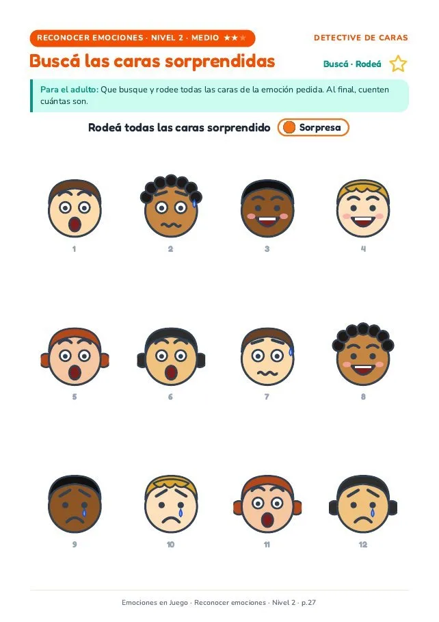 Página real · Reconocer · Medio: buscá las caras sorprendidas