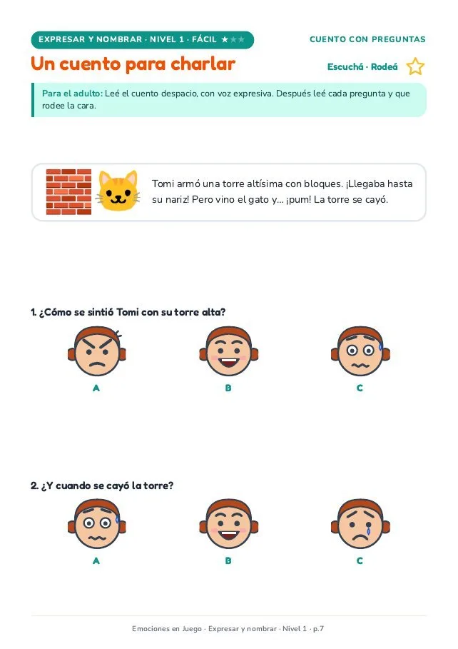 Página real · Expresar · Fácil: un cuento para charlar