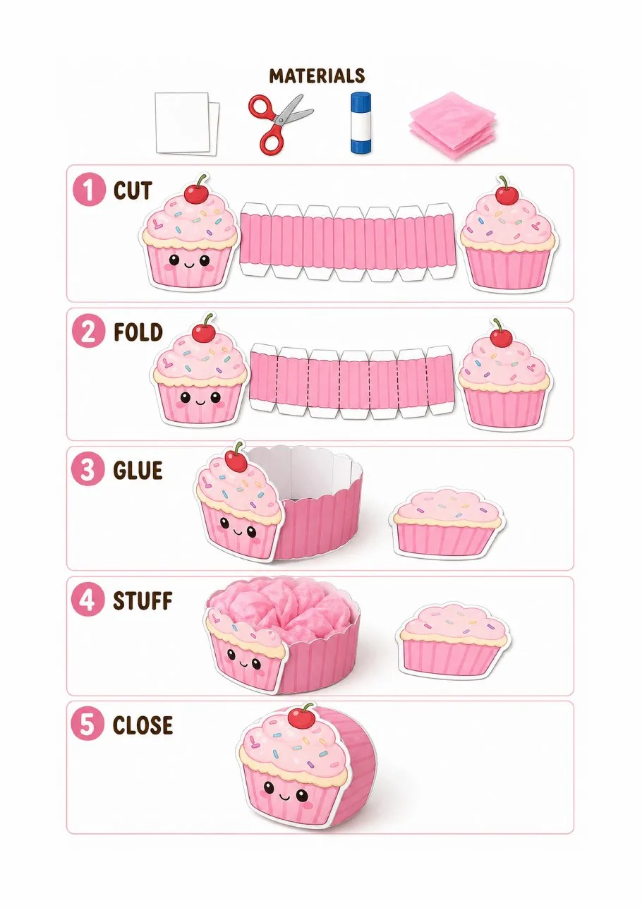 Página real del kit: Cupcake · guía de armado