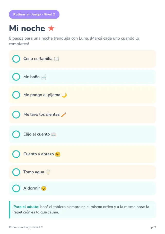 Página real · Mis Noches: checklist de la noche
