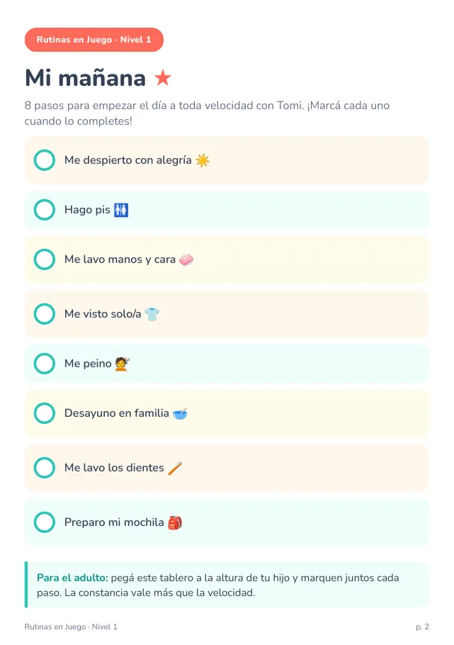 Página real · Mis Mañanas: checklist de la mañana