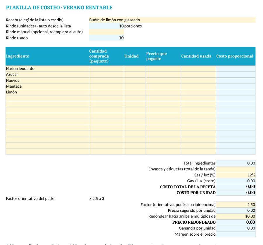 Captura real del Bono 1: Planilla de costos editable