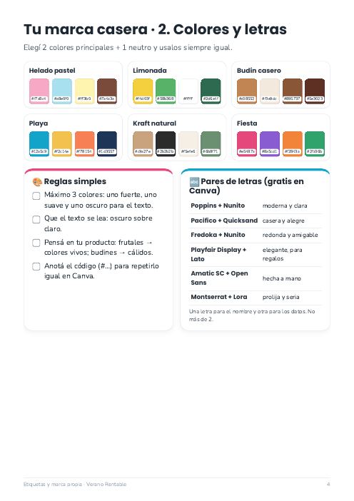 Página real: paletas de colores y letras para tu marca