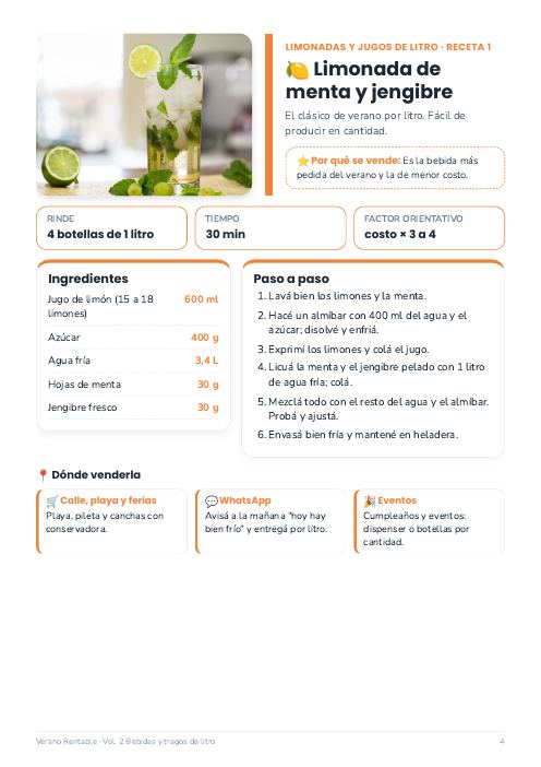 Vol. 2: limonada de menta y jengibre, de litro.